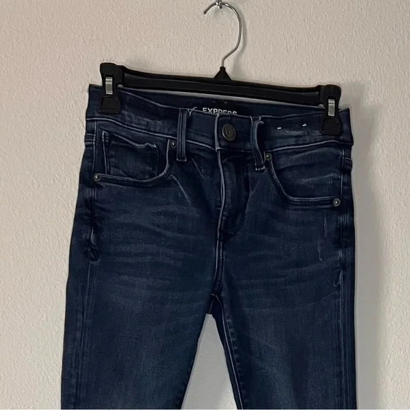 Express Mid Rise Ankle Legging Stretchy Jeans, Size 00S/00C, Blue, Pre-owned - Picture 2 of 8